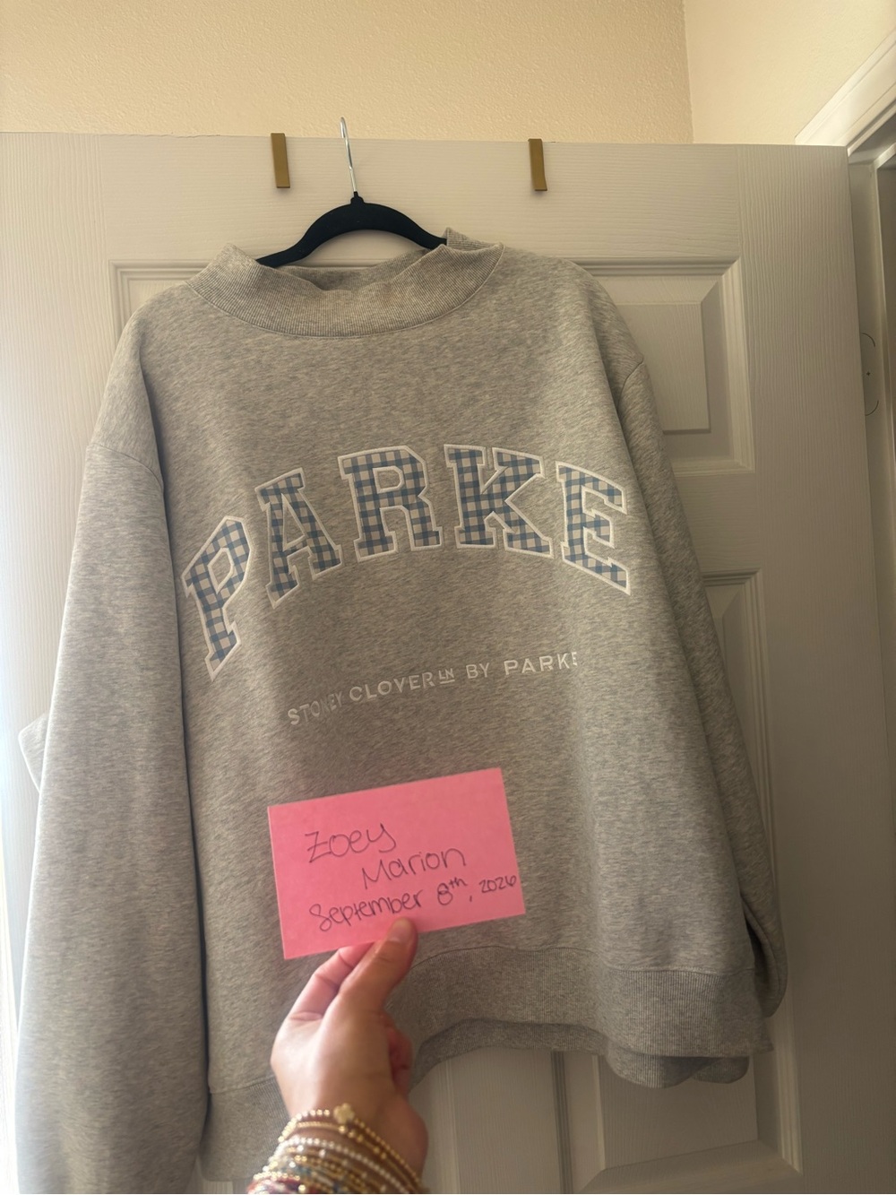 Parke Light Gray mock neck Sweatshirt with Blue Plaid Logo